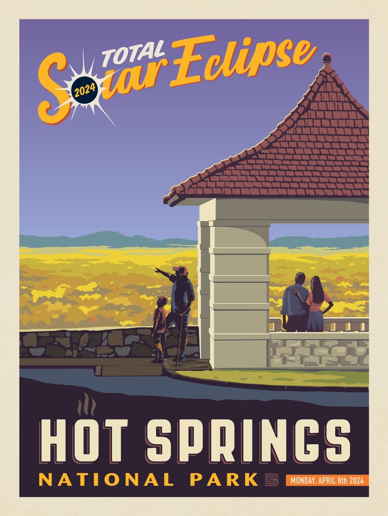 2024 Total Solar Eclipse: Hot Springs National Park - Metal Sign - Artwork