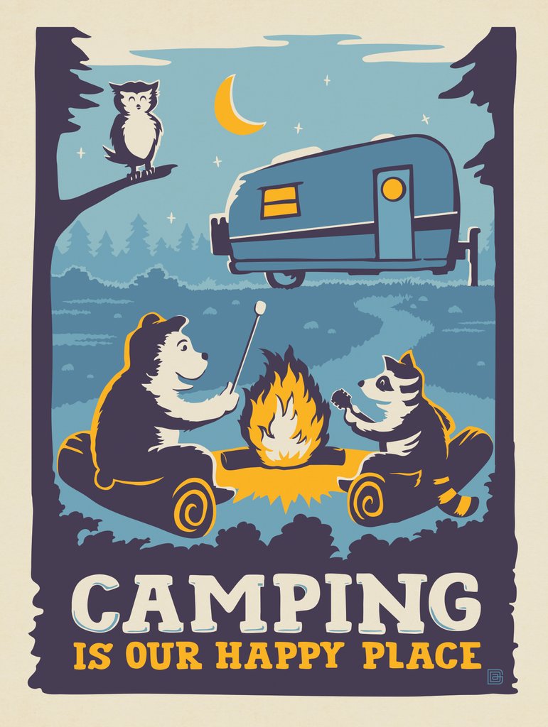 Camping Is Our Happy Place! (Cartoon Critters) - Postcards - Artwork
