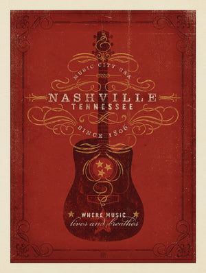 Music City: Red Guitar Print