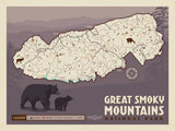 Map of Great Smoky Mtns National Park - Metal Sign - Artwork