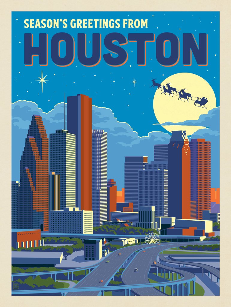 Season's Greetings From Houston, TX - Notecards - Artwork