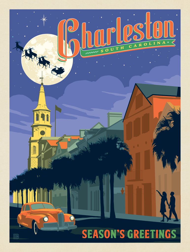 Season's Greetings From Charleston, SC - Art Print - Artwork