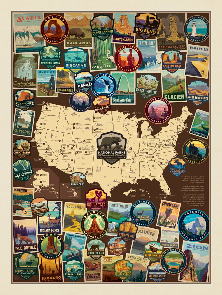 64-Image National Parks Collage Map - Notecards - Artwork