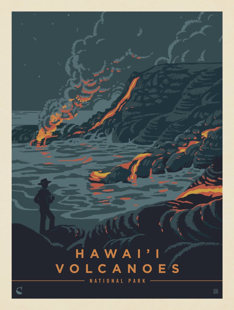 Hawai'i Volcanoes National Park: Night Glow - Notecards - Artwork