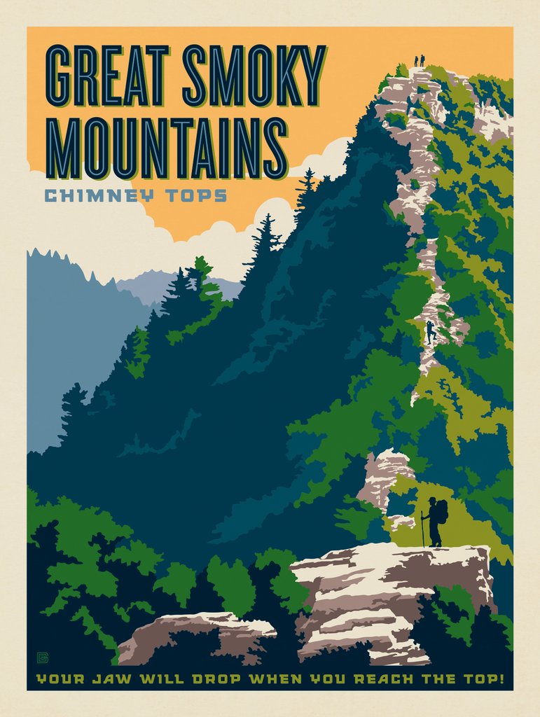 Great Smoky Mountains National Park: Chimney Tops - Canvas - Artwork