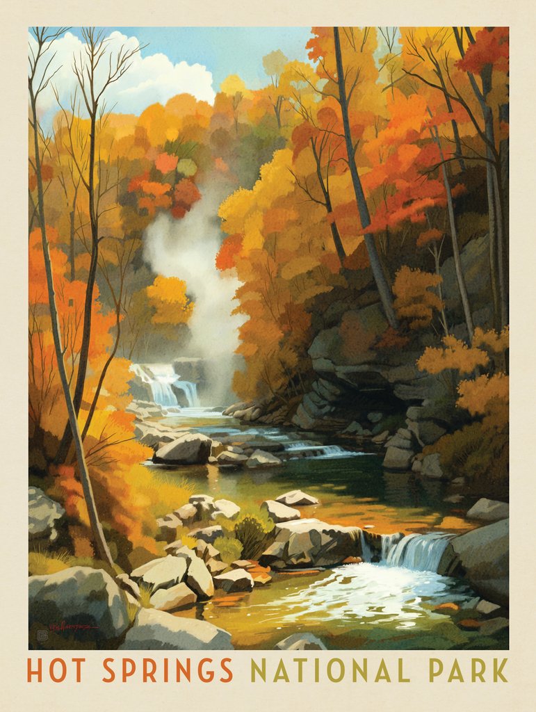 Hot Springs National Park: Autumn Steam - Notecards - Artwork
