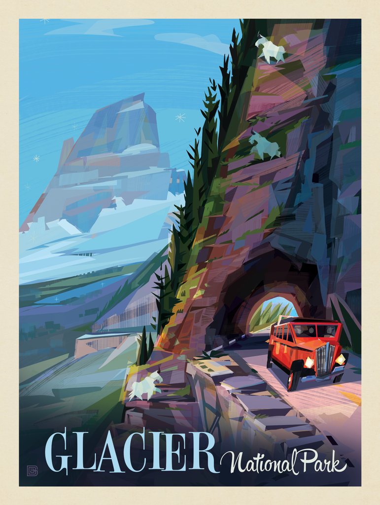 Glacier National Park: Tunnel Vision (Mod Design) - Notecards - Artwork
