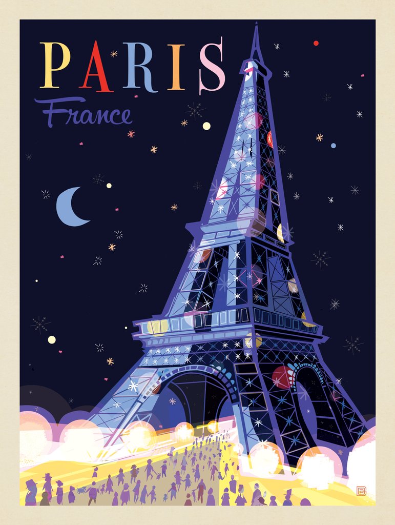 France: Paris, Eiffel Tower At Night (Mod Design) - Metal Sign - Artwork