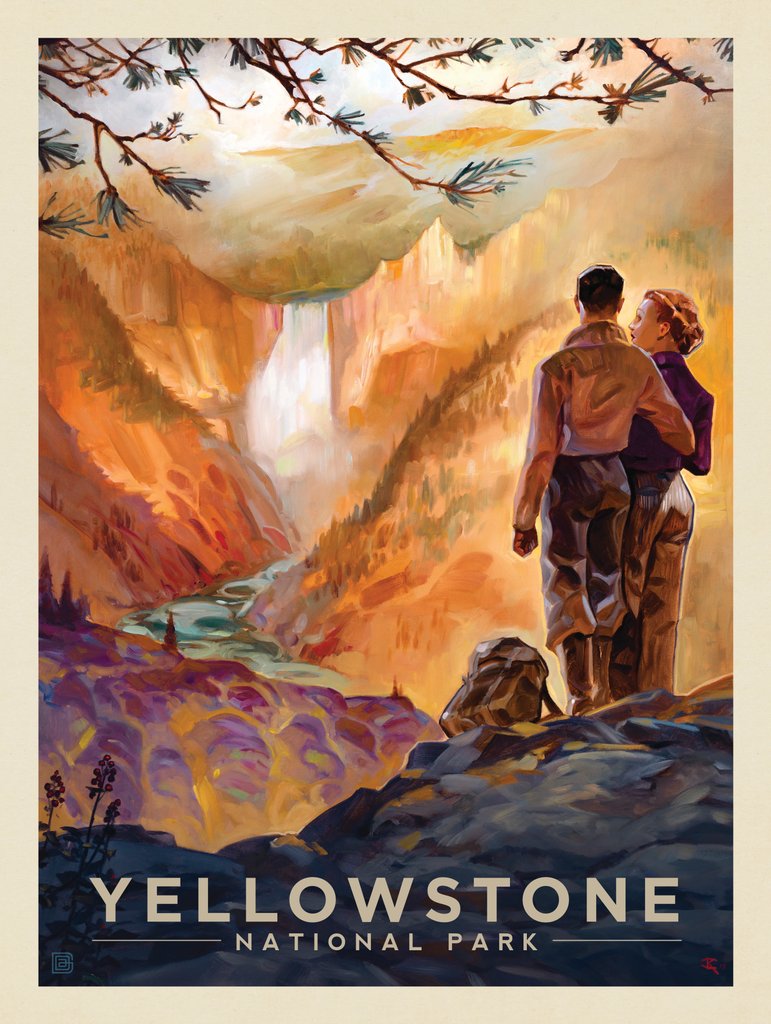 Yellowstone National Park: Yellowstone Falls-KC - Postcards - Artwork