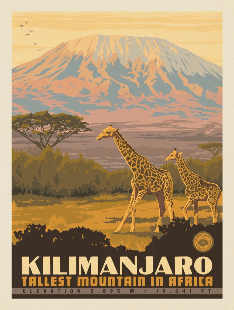 7 Summits: Kilimanjaro-Tallest Mountain in Africa - Postcards - Artwork