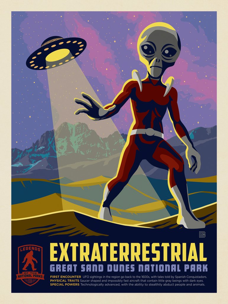 Legends Of The National Parks: Great Sand Dune's Extraterrestrials - Metal Sign - Artwork