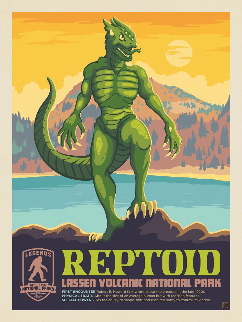 Legends Of The National Parks: Lassen Volcanic's Reptoid - Metal Sign - Artwork