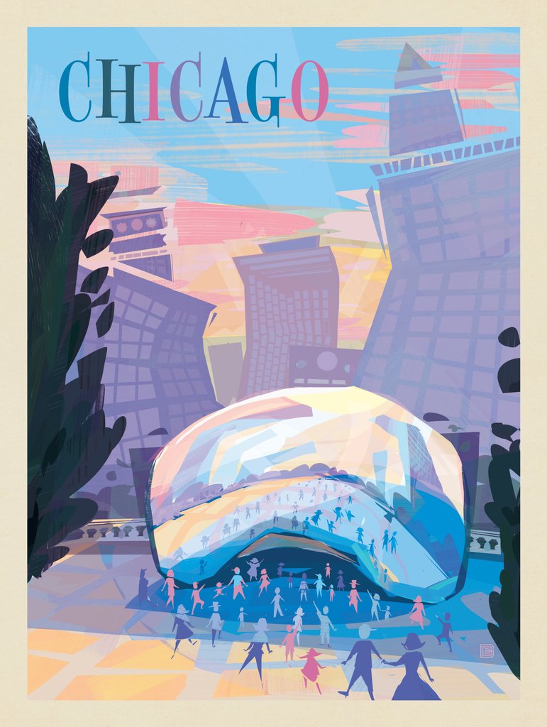 Chicago, IL: Millennium Park (Mod Design) - Notecards - Artwork