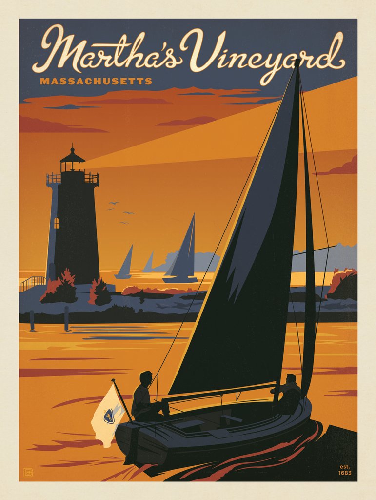 Martha’s Vineyard: Sailboat - Metal Sign - Artwork