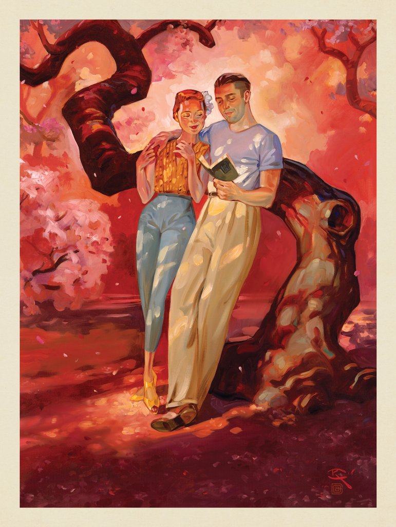 Wall Calendar 04-April: Under The Cherry Tree - Canvas - Artwork