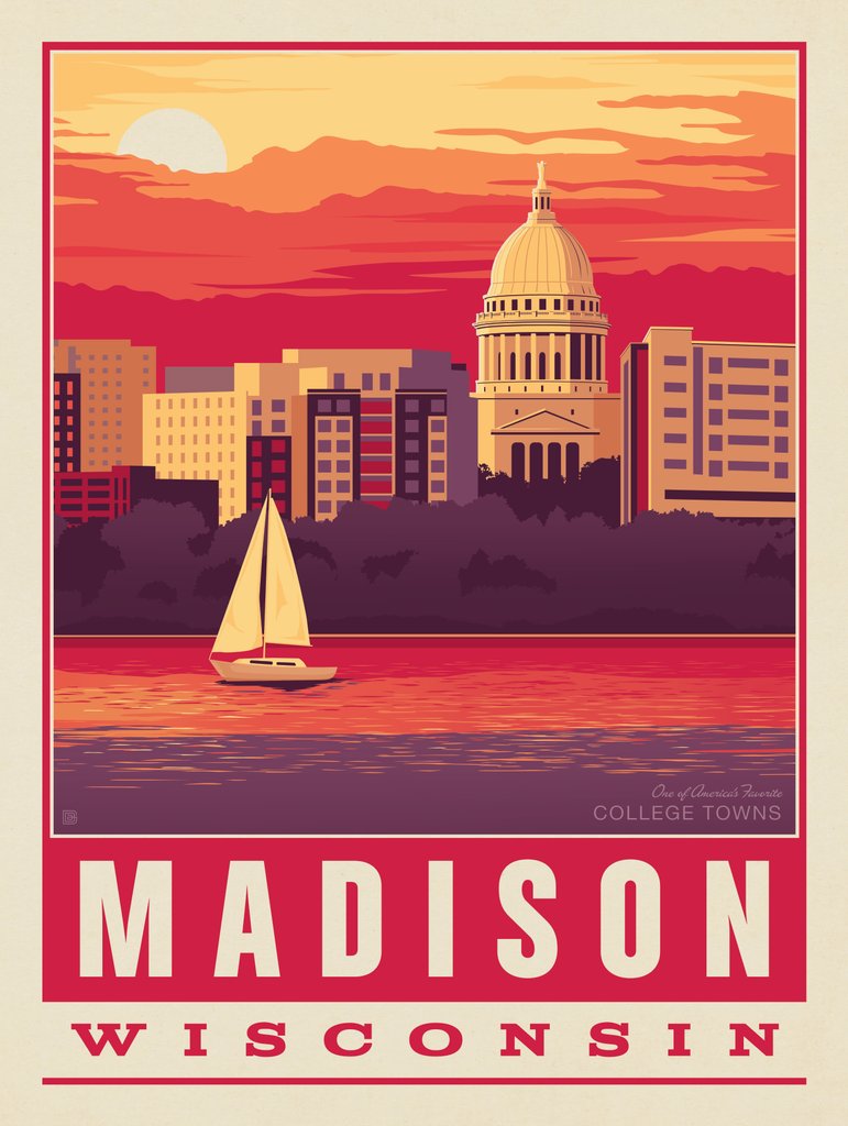 American College Towns: Madison, WI - Metal Sign - Artwork