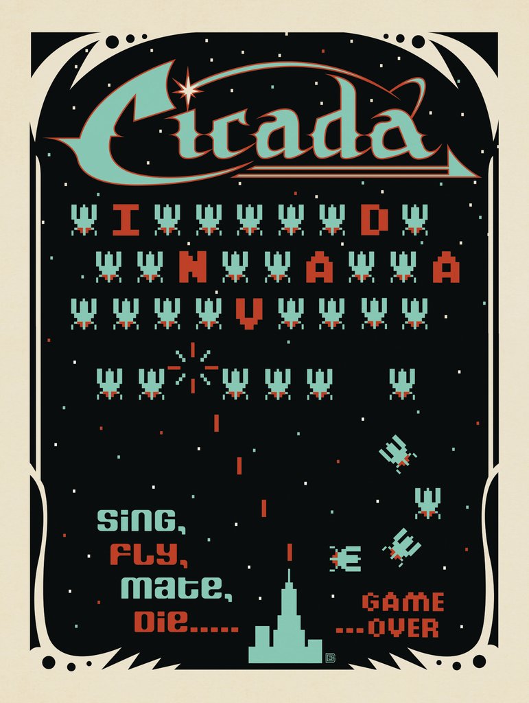 Cicada Invayda: Video Arcade Game - Metal Sign - Artwork