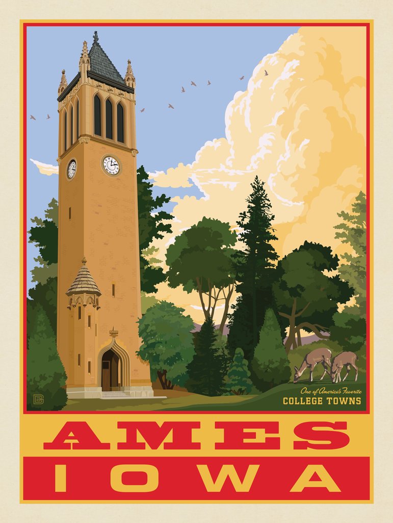 American College Towns: Ames, Iowa - Metal Sign - Artwork