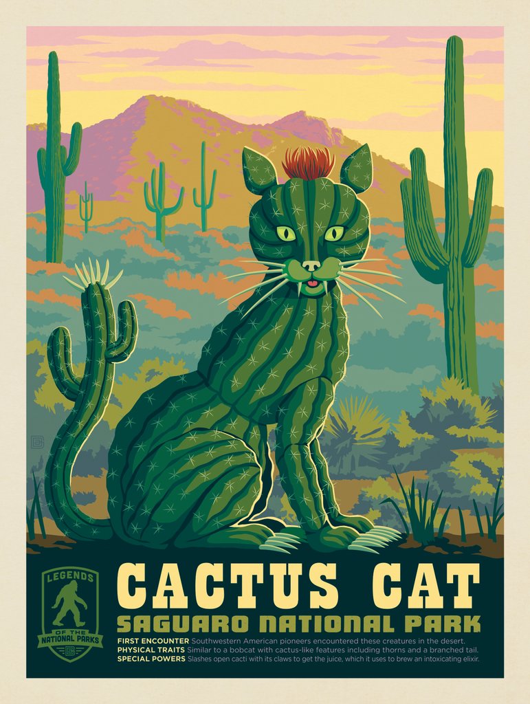 Legends Of The National Parks: Saguaro's Cactus Cat - Metal Sign - Artwork