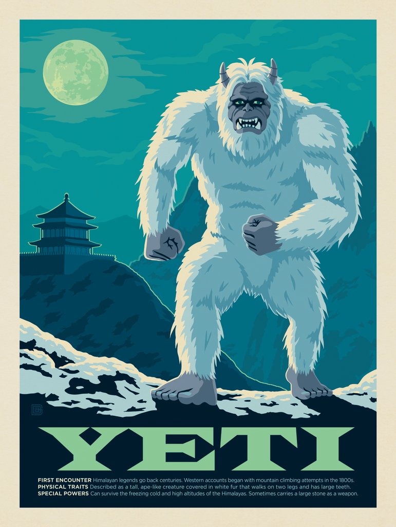 Mythical Creatures: Yeti - Metal Sign - Artwork