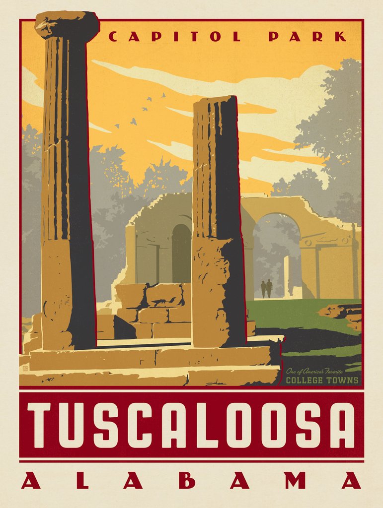 American College Towns: Tuscaloosa, AL - Postcards - Artwork
