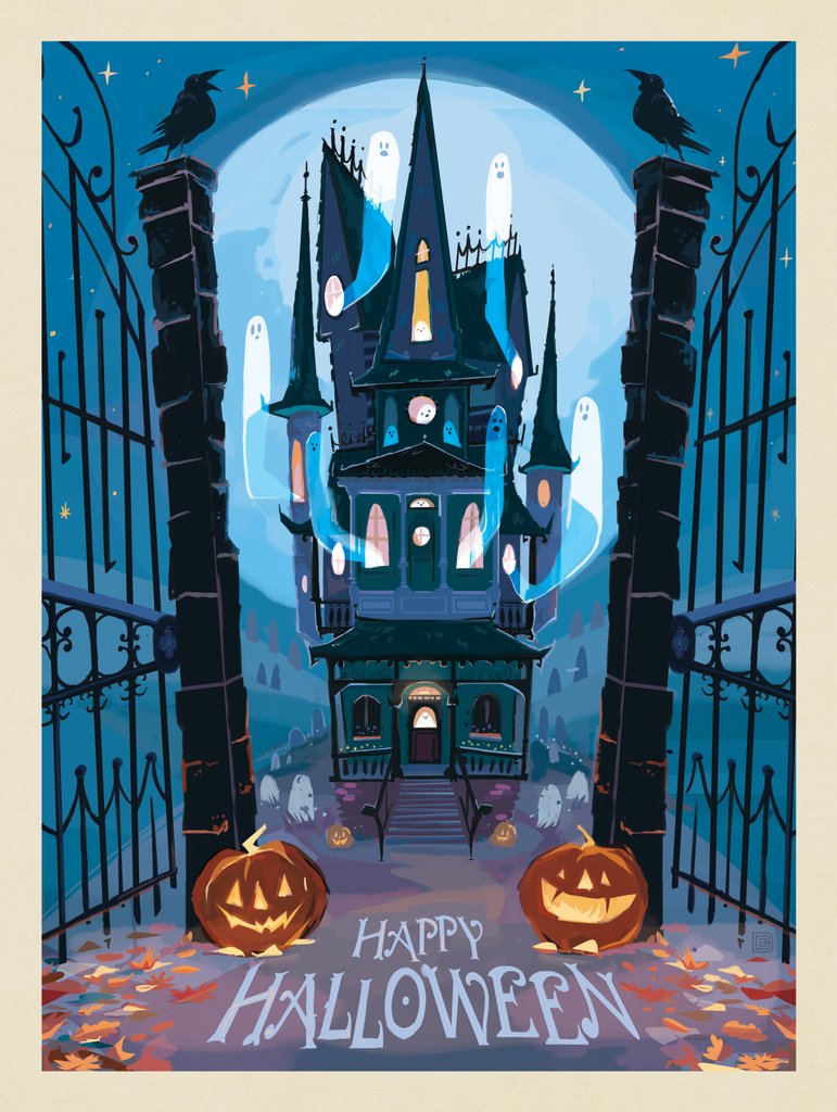 A Greeting Card: Happy Halloween - Metal Sign - Artwork