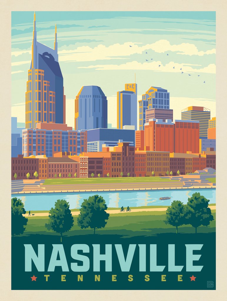 Nashville Skyline: Summer On The Riverfront - Postcards - Artwork