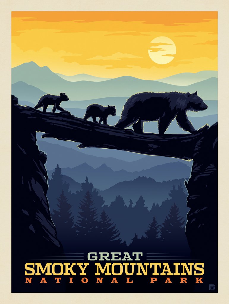 Great Smoky Mountains: Bear Crossing at Sunset - Notecards - Artwork