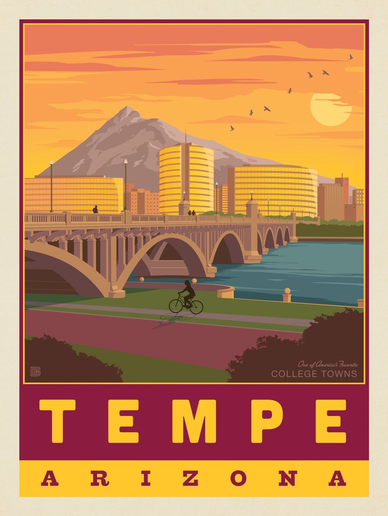 American College Towns: Tempe, AZ - Metal Sign - Artwork