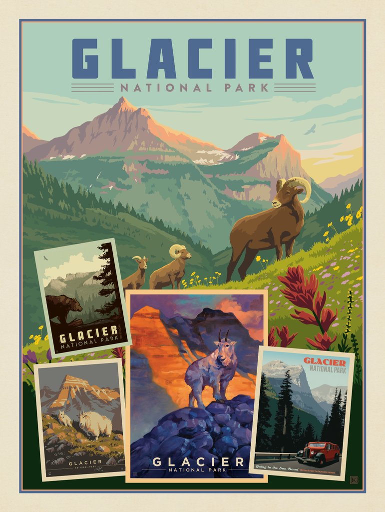 Glacier National Park: Collage Print - Metal Sign - Artwork