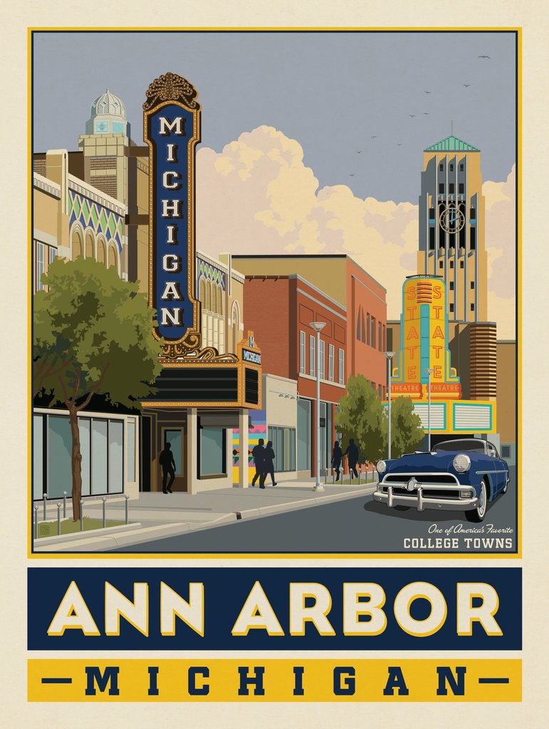 American College Towns: Ann Arbor, Michigan - Postcards - Artwork