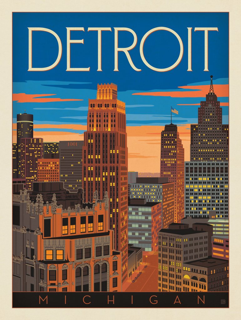 Detroit, MI Skyline - Postcards - Artwork