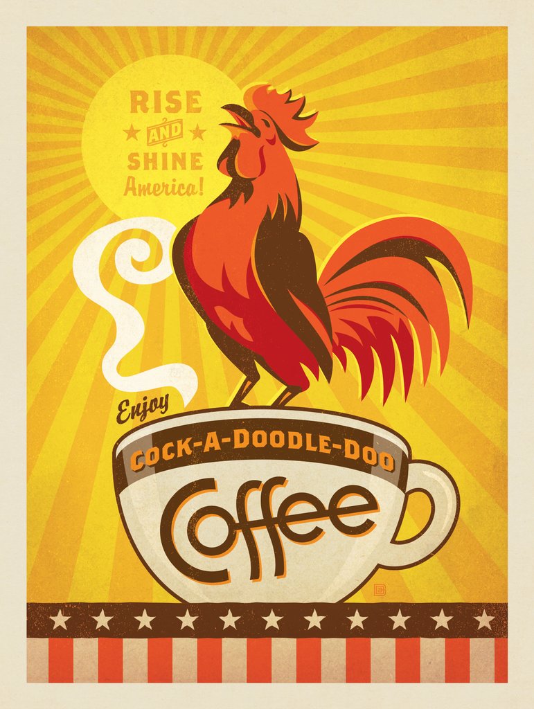 Cock-a-doodle-doo Coffee - Notecards - Artwork