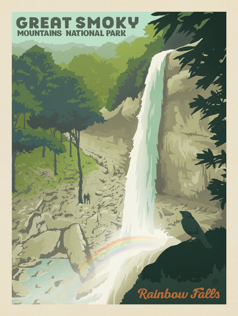 Great Smoky Mountains National Park: Rainbow Falls - Notecards - Artwork