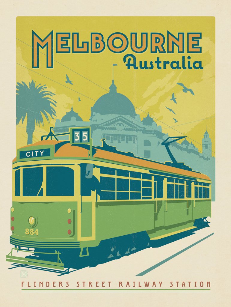 Australia: Melbourne Tram Car - Notecards - Artwork