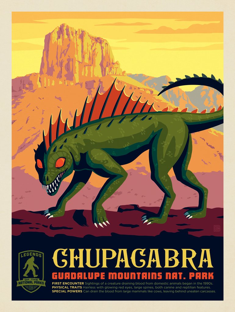 Legends Of The National Parks: Guadalupe Mountains Chupacabra - Art Print - Artwork