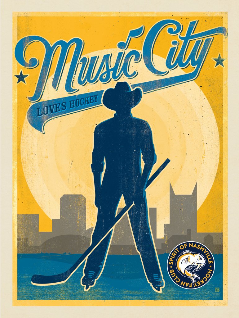 Spirit Of Nashville Hockey Fan Club: Vintage Music City Man - Metal Sign - Artwork