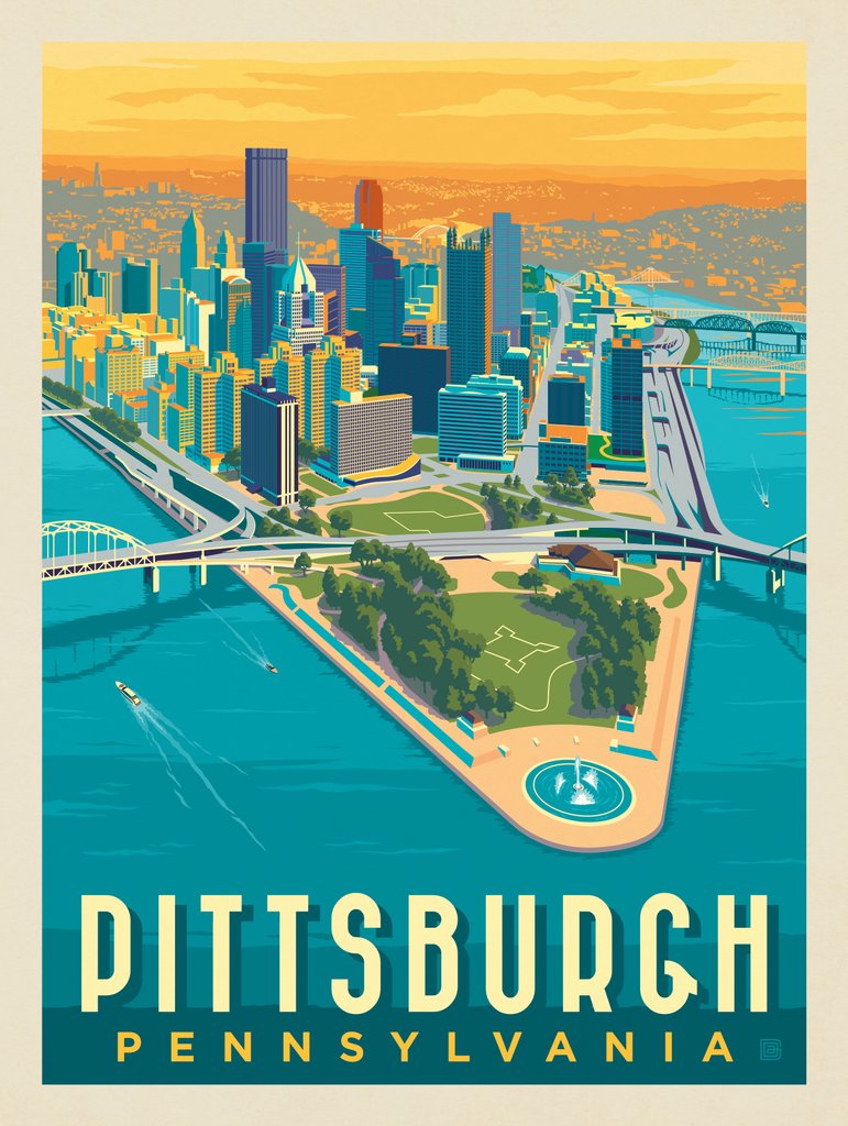 Pittsburgh, PA: Bird's Eye View - Metal Sign - Artwork