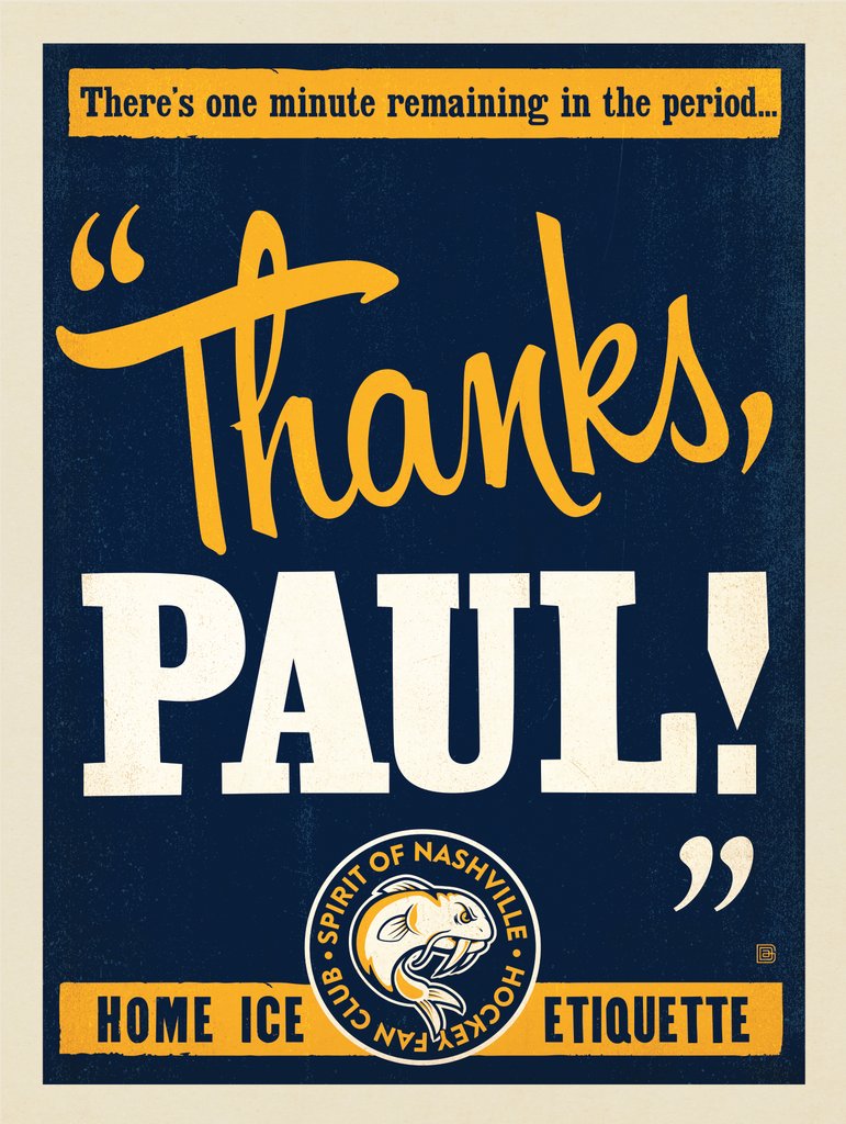 Spirit Of Nashville Hockey Fan Club: Thanks, Paul! - Canvas - Artwork