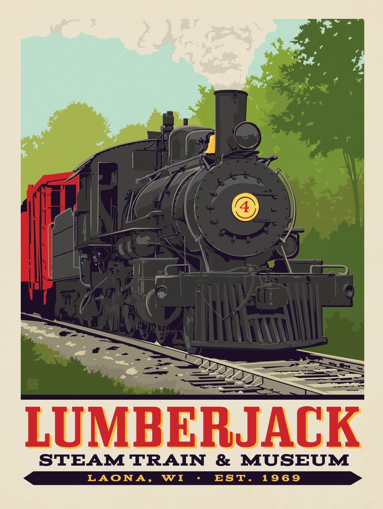 Laona, Wisconsin: Lumberjack Steam Train & Museum - Notecards - Artwork