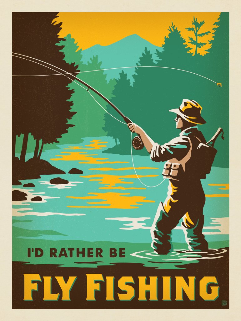 I'd Rather Be Fly Fishing - Metal Sign - Artwork