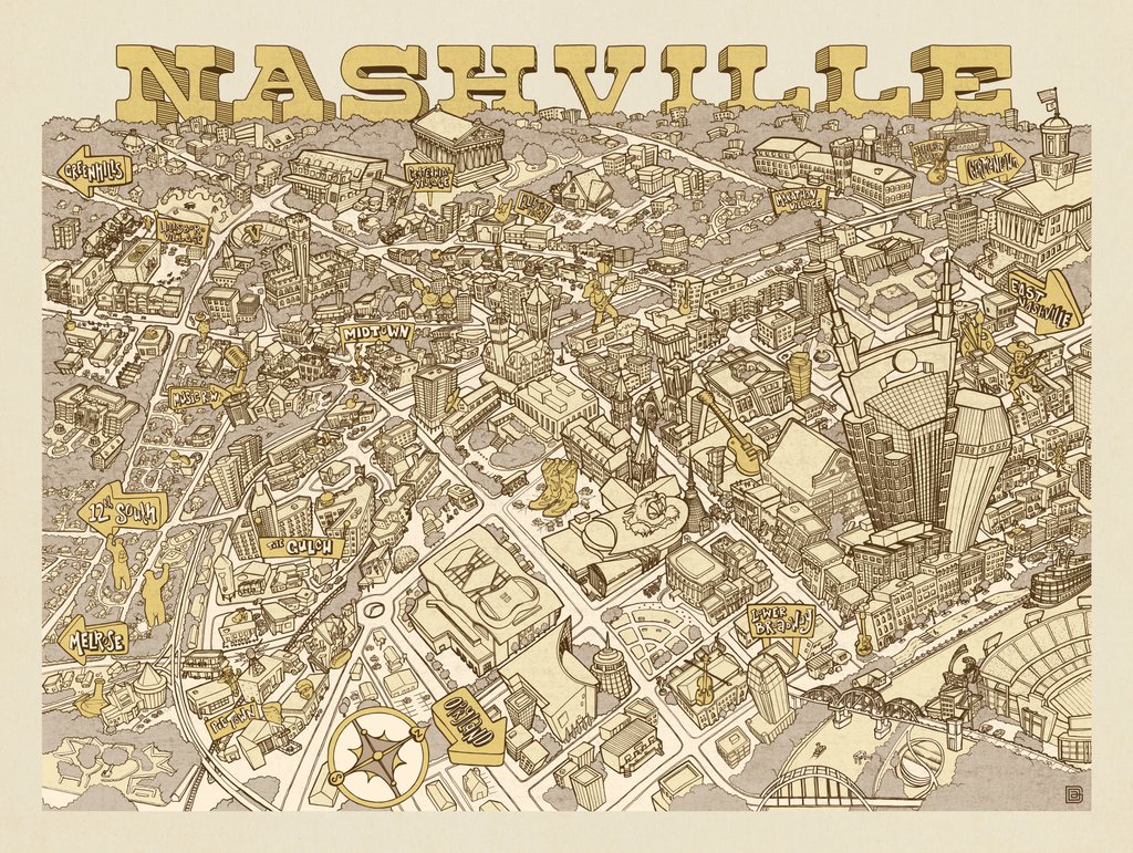 Illustrated Map of Nashville - Art Print - Artwork