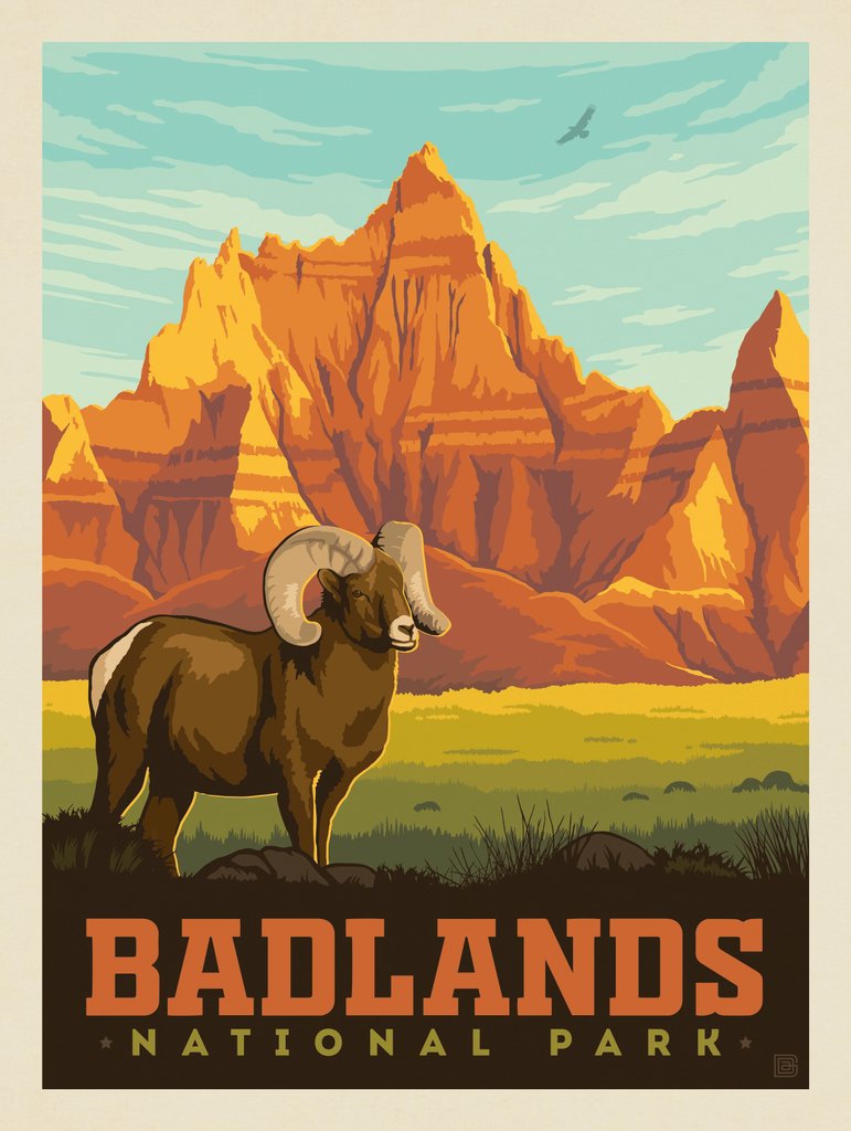 Badlands National Park: Vulture Peak - Metal Sign - Artwork