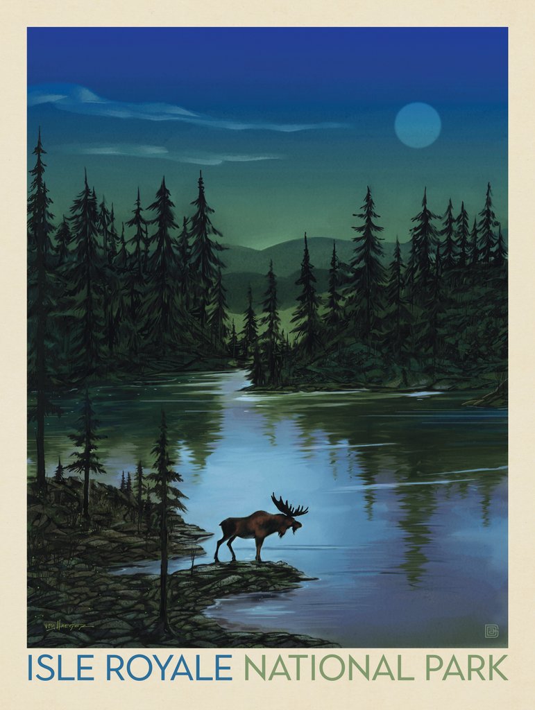 Isle Royale: Moonlit Moose - Art Print - Artwork