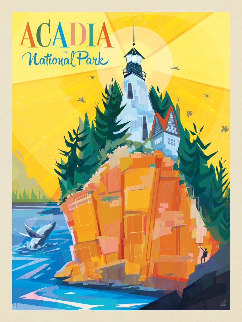 Acadia National Park: Lighthouse (Mod Design) - Art Print - Artwork