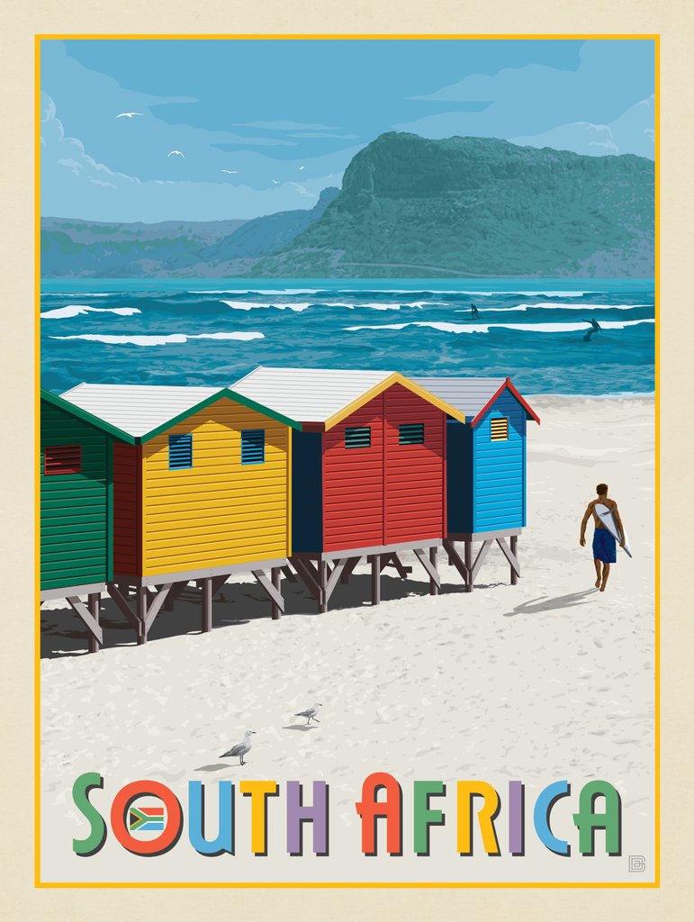 South Africa: Muizenberg Beach - Art Print - Artwork