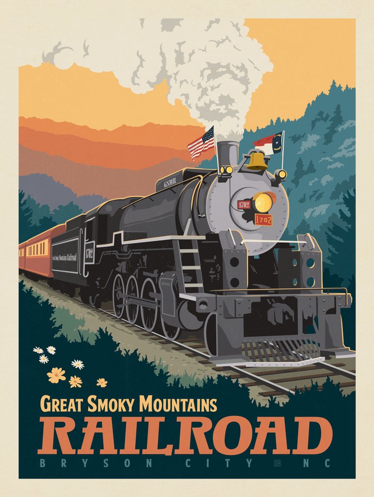 Great Smoky Mountain Railroad: Steam Engine - Postcards - Artwork
