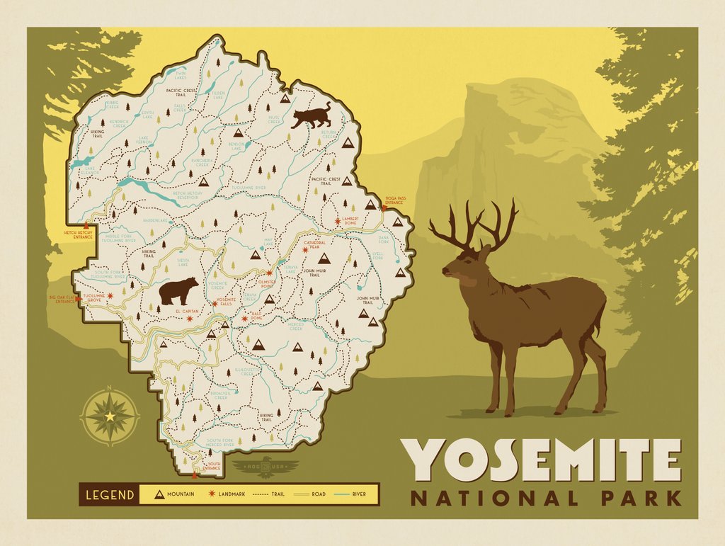 Map of Yosemite National Park - Metal Sign - Artwork