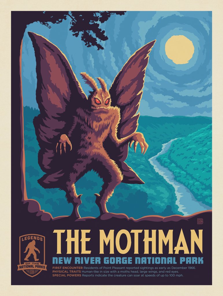 Legends Of The National Parks: New River Gorge's MothMan - Art Print - Artwork