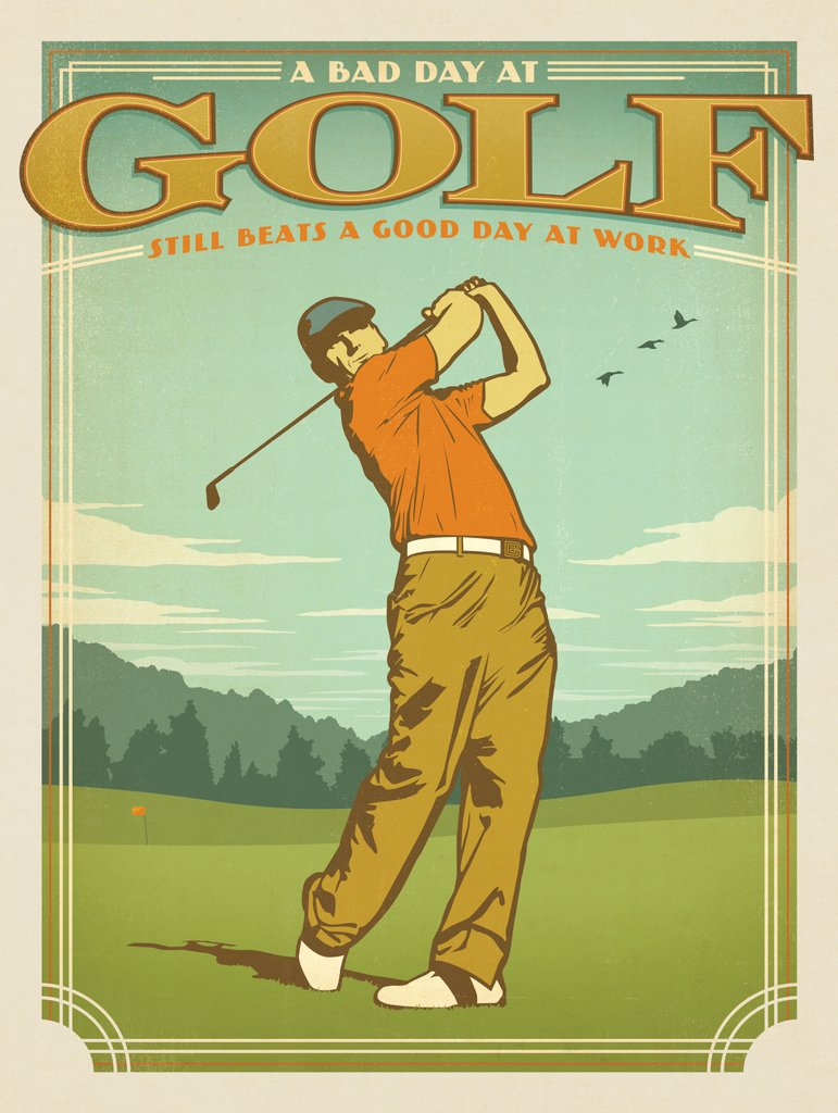 Bad Day at Golf vs. Good Day at Work - Postcards - Artwork
